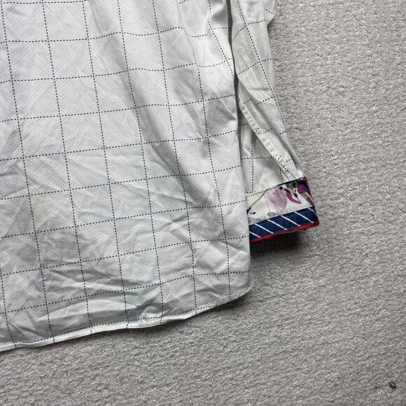 Au Noir White Button Down Shirt Geometric Grid Watercolor Design Men Sz 5 Read - Picture 13 of 14